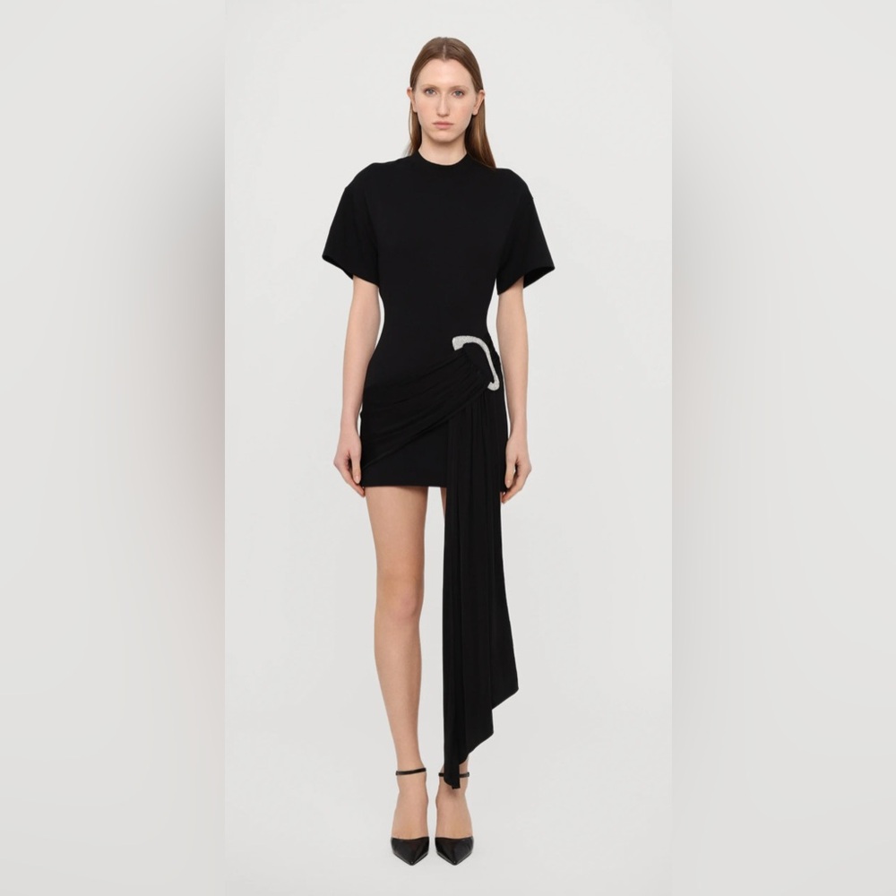 DAVID KOMA CRYSTAL BUCKLE DRAPE FABRIC COCKTAIL DRESS / PARTY DRESS BLACK/SILVER